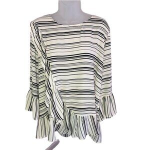 ALFANI women’s RUFFLED / TIERED BLOUSE. Vintage. White STRIPED BLACK. Size L